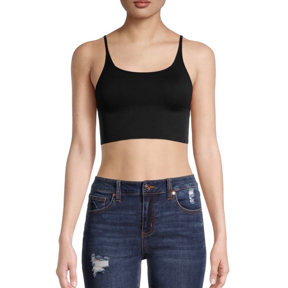 Free People Andi Square Neck Seamless Ribbed Crop Top Black XS/S